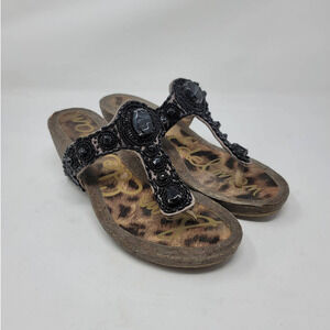 Sam Edelman Nara Sandal Size 7.5 Beaded Cork Wedge Heel Sandals Pewter Black